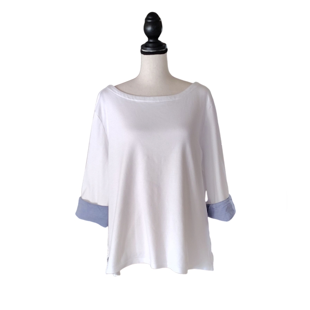 Nautica 3/4Length Sleeve White 100% Cotton Women's Top Size XL